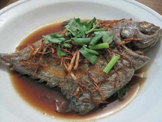 Deep Fried Black Pomfret with Ginger - Catch Of The Day Singapore